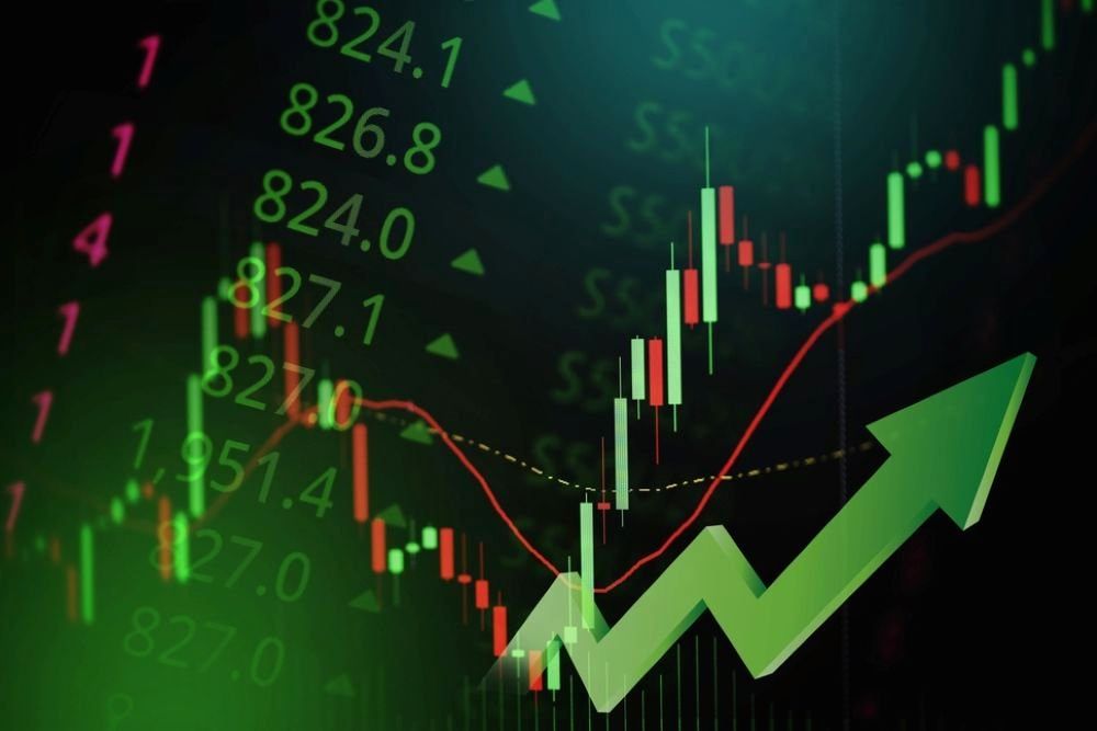 Grafik pergerakan Indeks Harga Saham Gabungan di layar monitor bursa efek