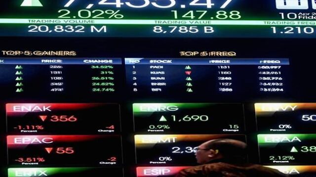 Grafik pergerakan Indeks Harga Saham Gabungan (IHSG) di layar monitor bursa efek
