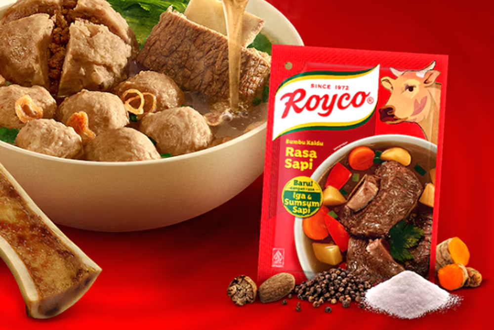 Logo merek Bango dan Royco berjajar sebagai bagian dari portofolio Unilever Indonesia.